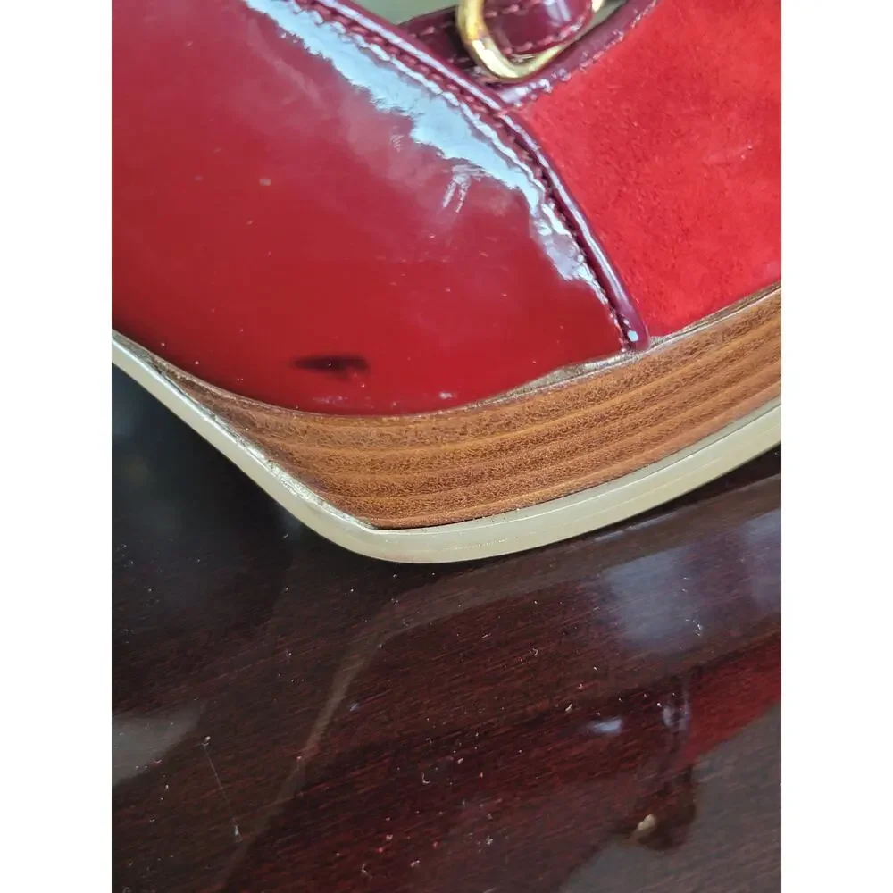 Guess By Marciano High Heels Red Suede Leather Peep Toe Women's US 6.5M‎